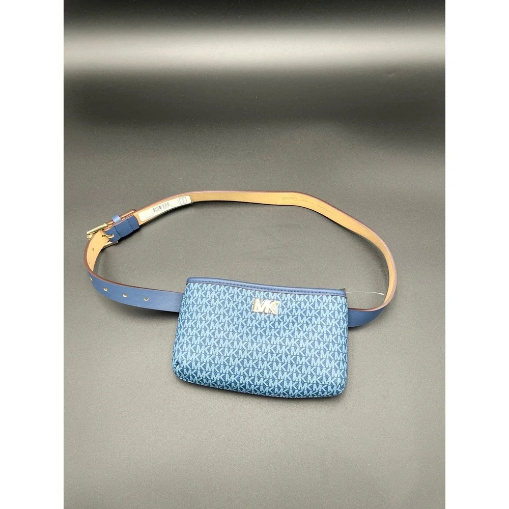 Michael Kors Blue Monogram Belt Bag Fanny Pack Gold Hardware 556314C S/M NEW